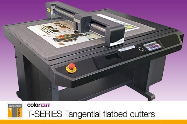 Intec ColorCut T-Series FB1180T B1 digital die - flatbed cutter creaser for packaging Point of Sale and label production. Quad tool head includes a tangential wheel creaser and cutting knife in addition to a ball creaser and contour cutter. Cut & crease almost any printed promo item to absolutely any shape! Quad tools cut media up to 3000micron & kiss-cut sheet labels.
