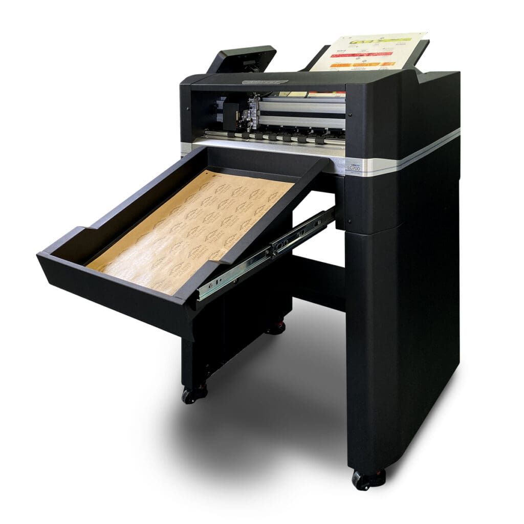ColorCut LC700 Automatic Sheet label Cutter machine. QR code enabled workflow